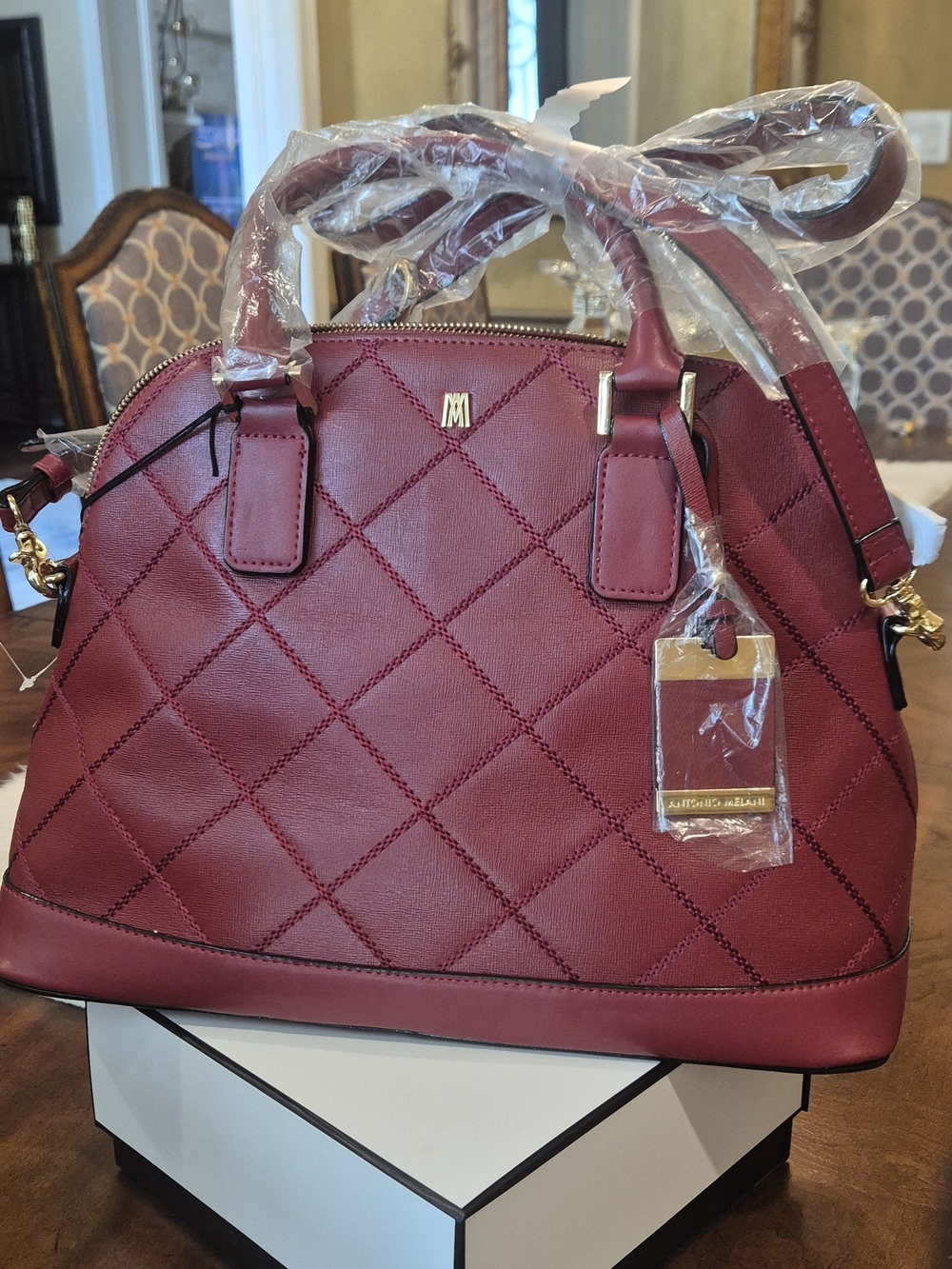 ANTONIO MELANI Quilted Dome Satchel - Burgundy